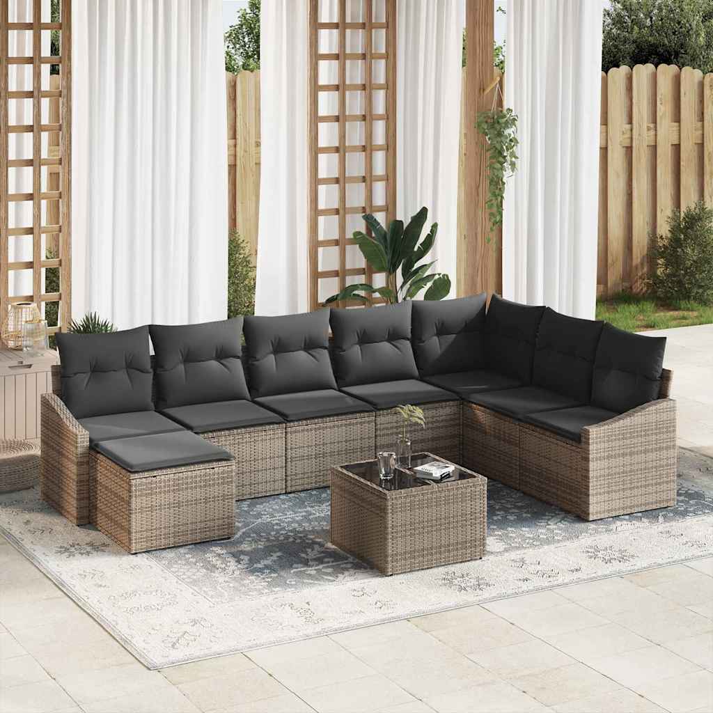 Gartensofa-set mit Kissen 8 pcs Hellgrau Poly-Rattan