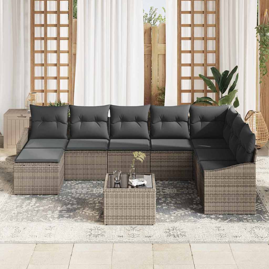 Gartensofa-set mit Kissen 8 pcs Hellgrau Poly-Rattan
