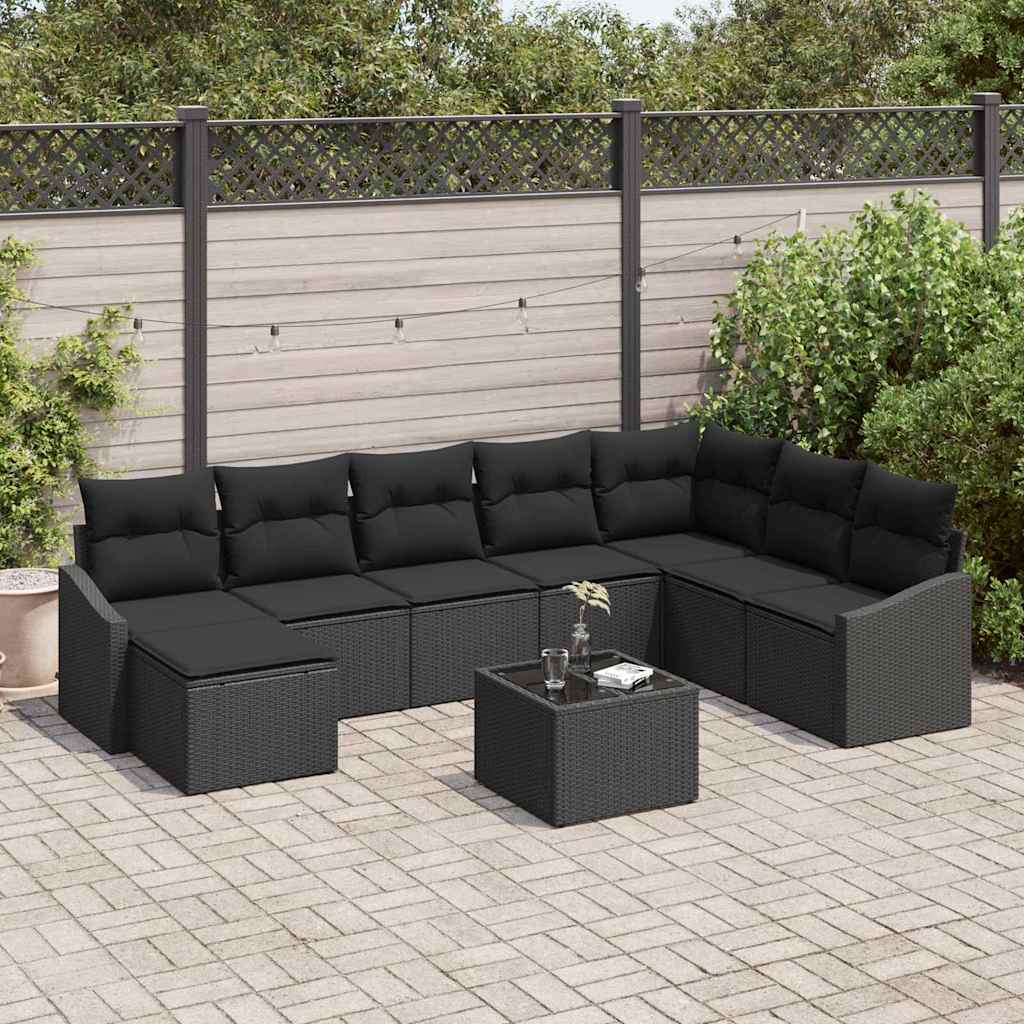 Gartensofa-set mit Kissen 8 pcs Schwarz Poly-Rattan