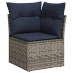 Gartensofa-set mit Kissen 8 pcs Grau und Marineblau Poly-Rattan