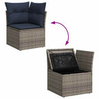 Gartensofa-set mit Kissen 8 pcs Grau und Marineblau Poly-Rattan