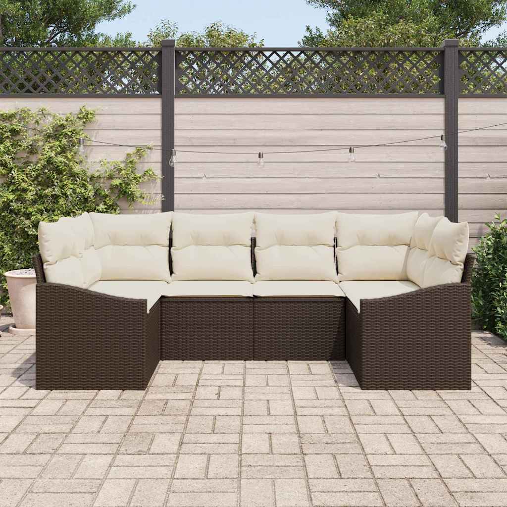 Gartensofa-set mit Speicher 6 pcs Braun und Creme Poly-Rattan