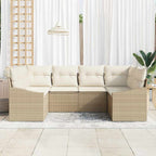Gartensofa-set mit Speicher 6 pcs Beige und Creme Poly-Rattan