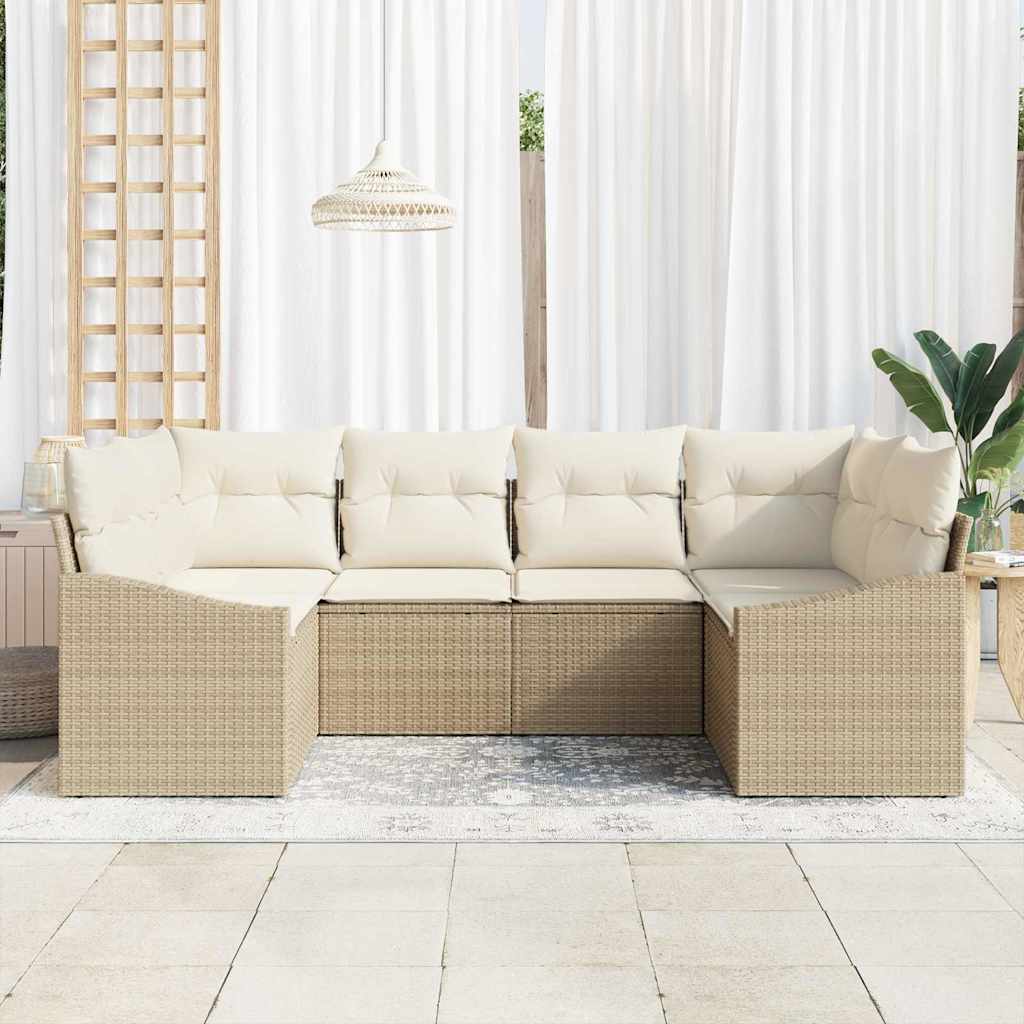 Gartensofa-set mit Speicher 6 pcs Beige und Creme Poly-Rattan