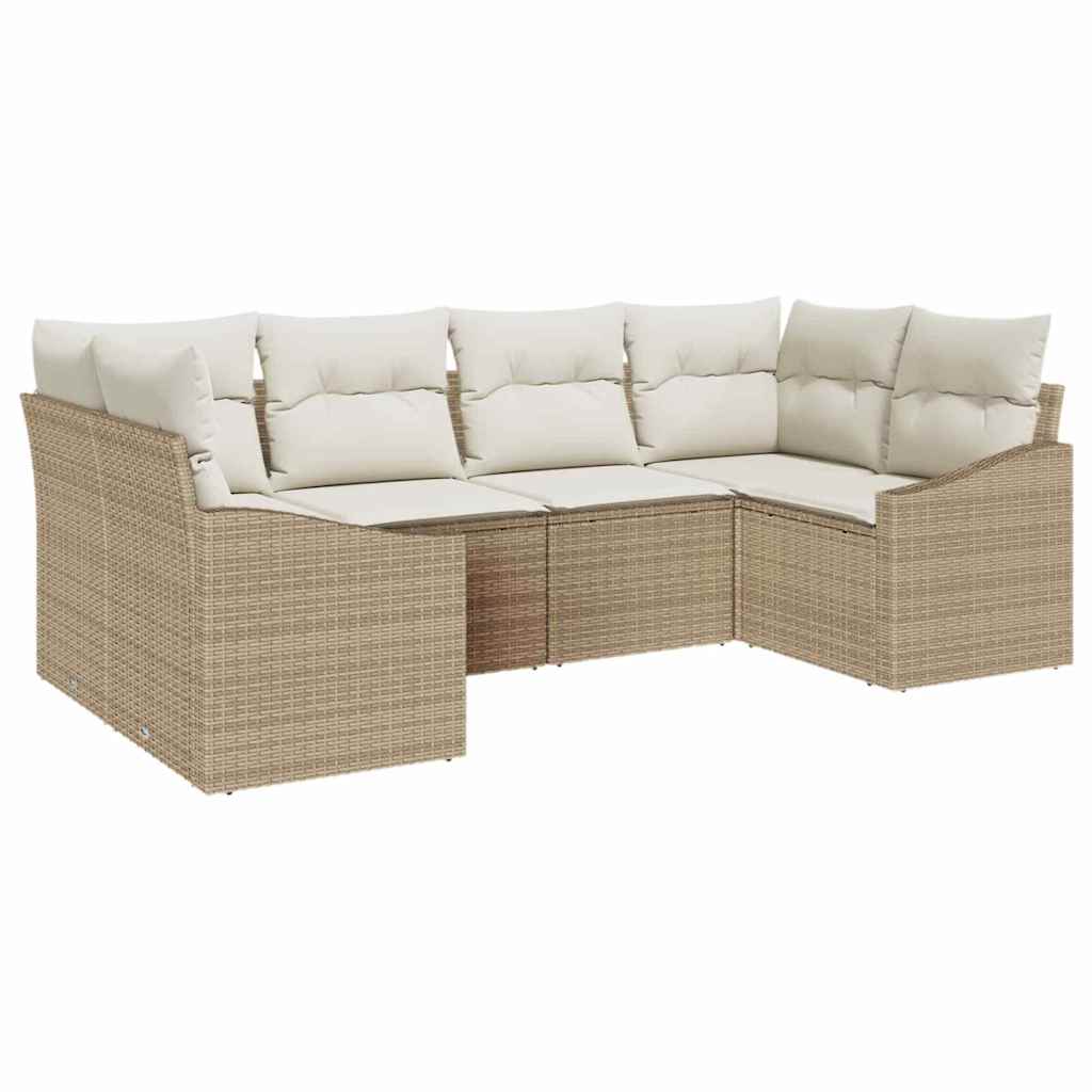 Gartensofa-set mit Speicher 6 pcs Beige und Creme Poly-Rattan