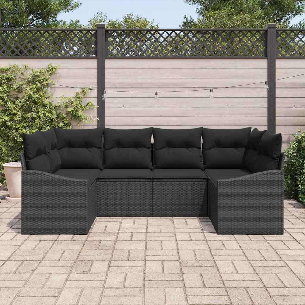 Gartensofa-set mit Speicher 6 pcs Schwarz Poly-Rattan