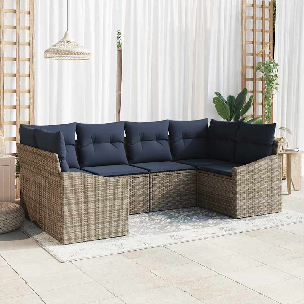 Gartensofa-set 6 pcs Grau und Marineblau Poly-Rattan