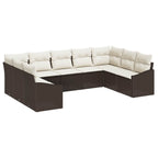 Gartensofa-set mit Speicher 9 pcs Braun und Creme Poly-Rattan