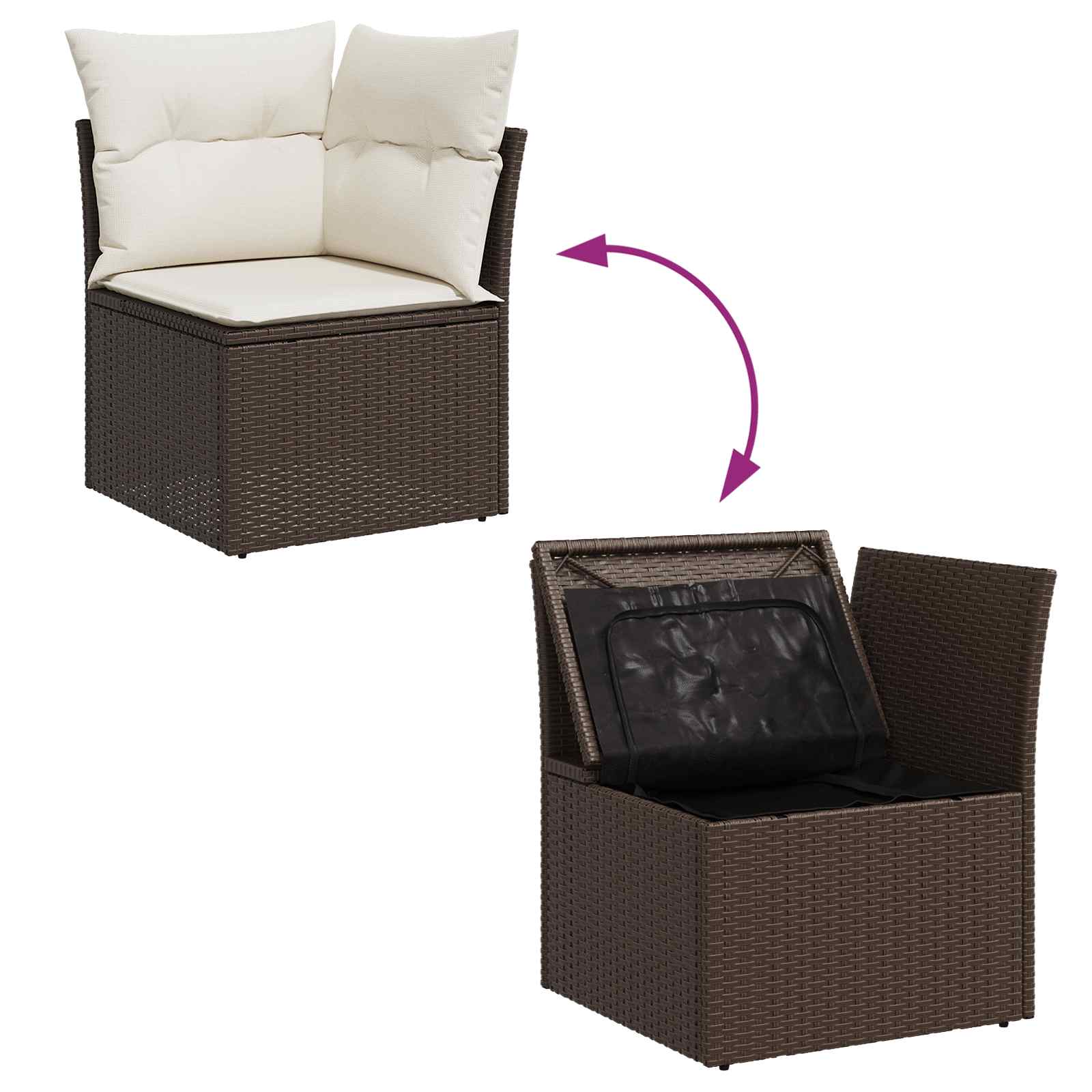Gartensofa-set mit Speicher 9 pcs Braun und Creme Poly-Rattan