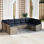 Gartensofa-set 9 pcs Grau und Marineblau Poly-Rattan