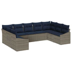 Gartensofa-set 9 pcs Grau und Marineblau Poly-Rattan