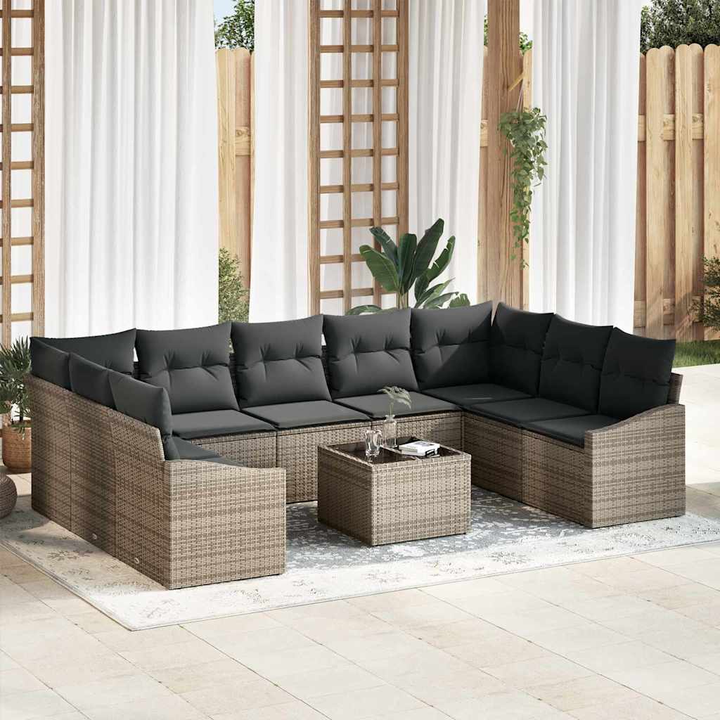 Gartensofa-set mit Speicher Hellgrau Poly-Rattan