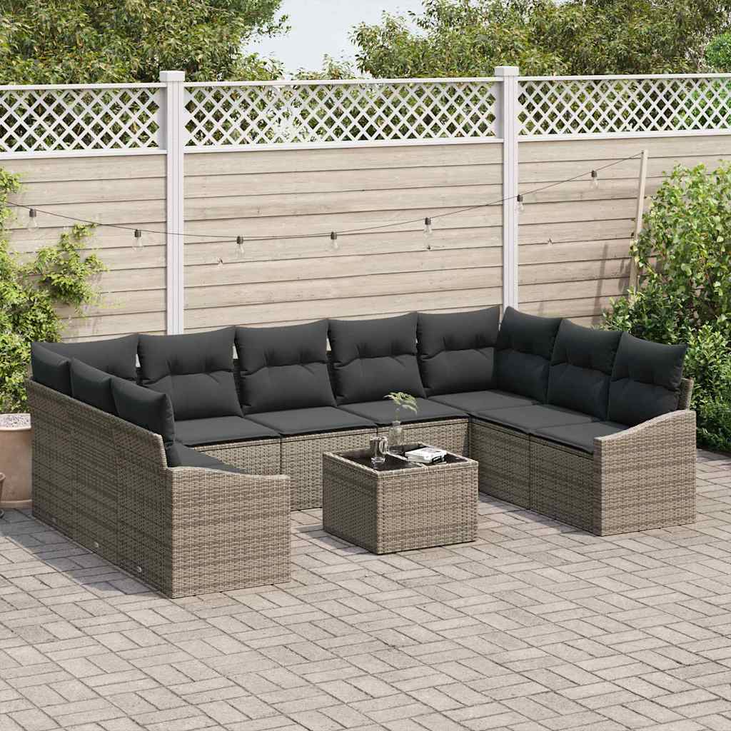 Gartensofa-set mit Speicher Hellgrau Poly-Rattan