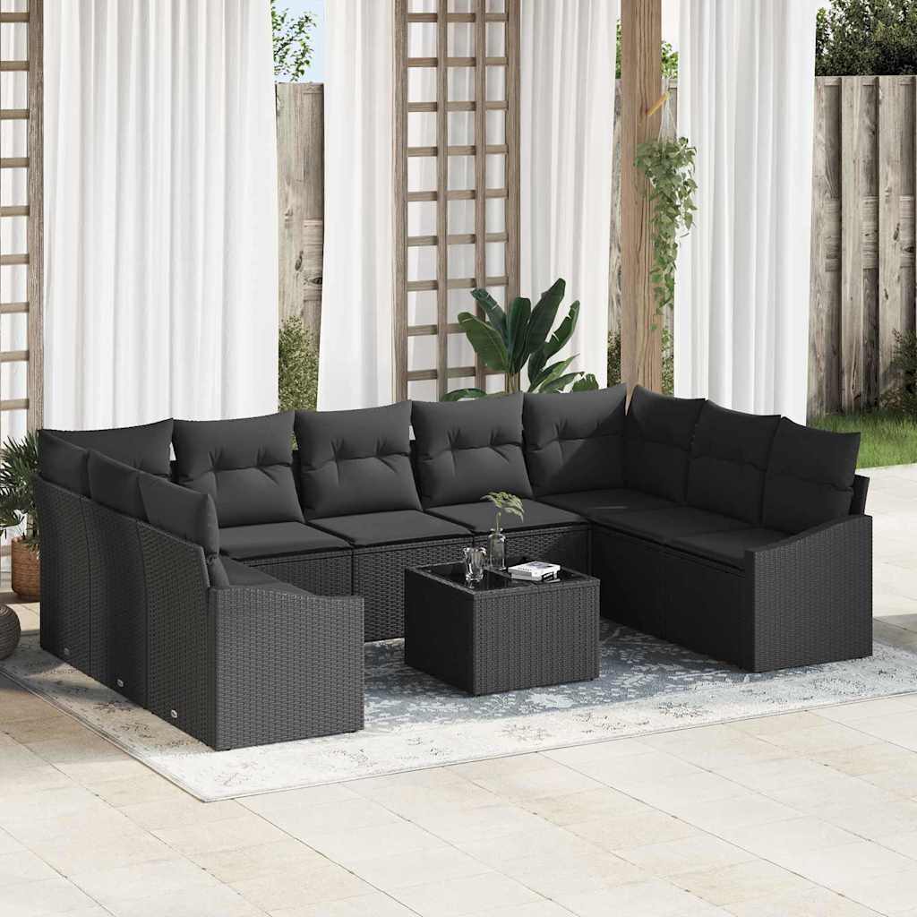 Gartensofa-set mit Speicher Schwarz Poly-Rattan