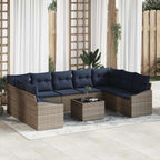 Gartensofa-set 10 pcs Grau und Marineblau Poly-Rattan