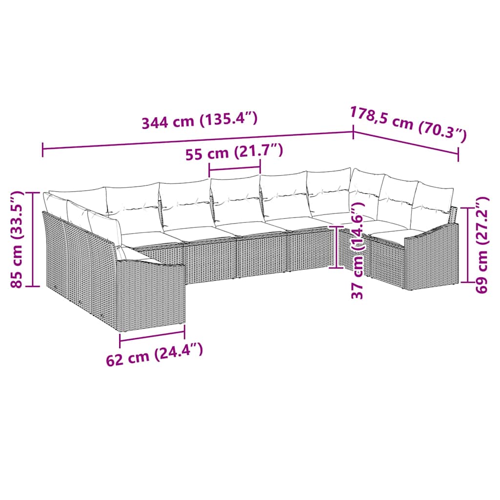 Gartensofa-set mit Speicher 10 pcs Braun und Creme Poly-Rattan