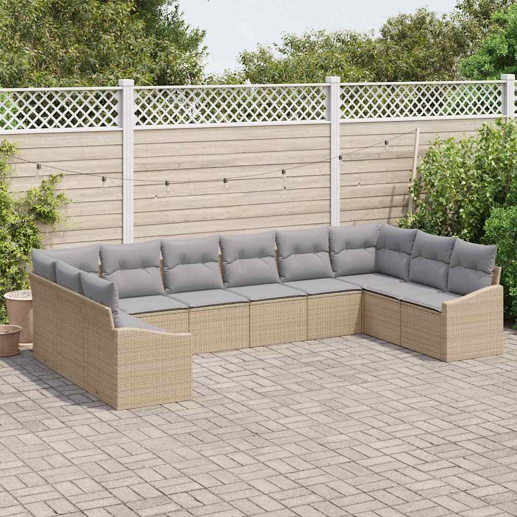 Gartensofa-set 10 pcs Beige und Hellgrau Poly-Rattan
