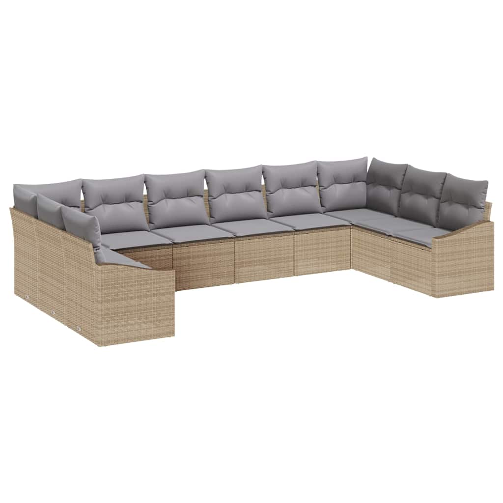 Gartensofa-set 10 pcs Beige und Hellgrau Poly-Rattan