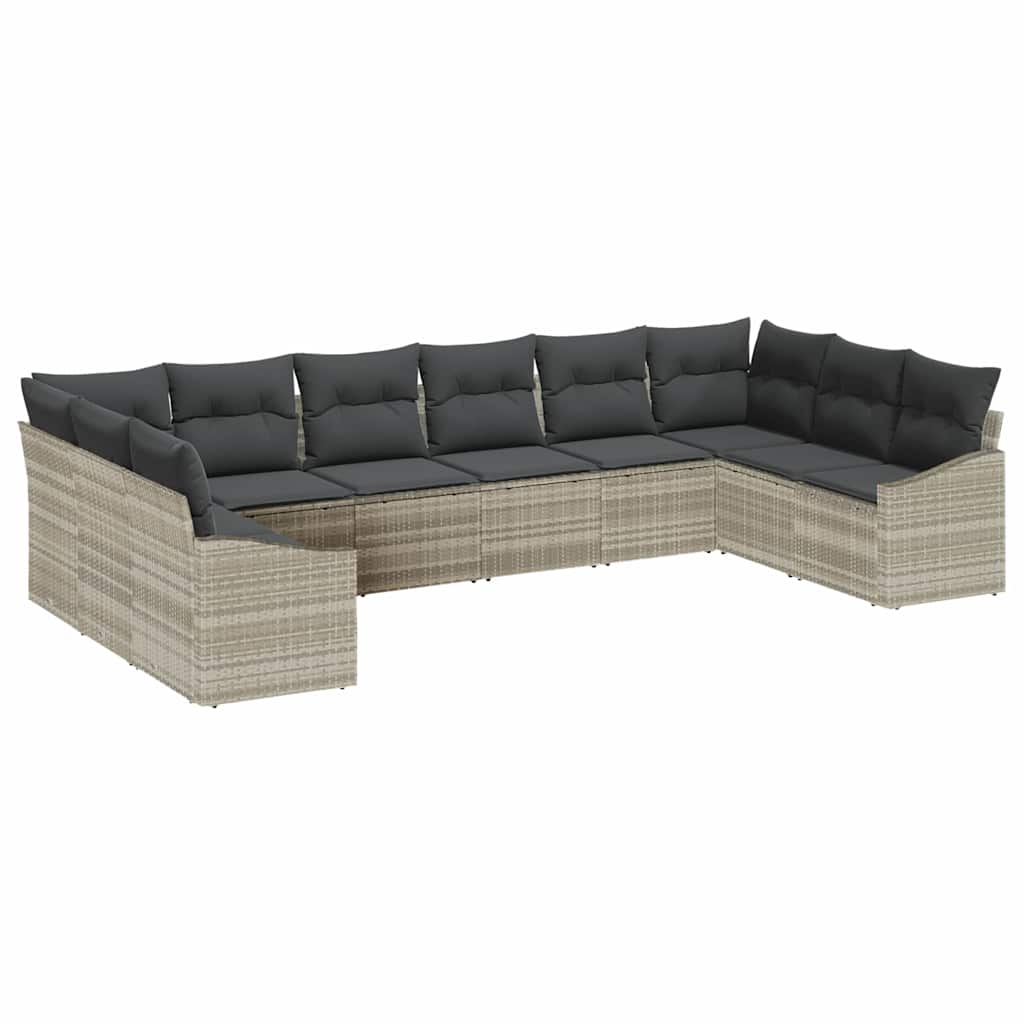 Gartensofa-set mit Speicher 10 pcs Hellgrau Poly-Rattan