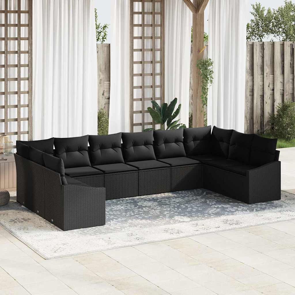 Gartensofa-set mit Speicher 10 pcs Schwarz Poly-Rattan