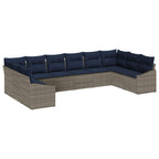 Gartensofa-set 10 pcs Grau und Marineblau Poly-Rattan