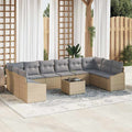 Gartensofa-set mit Speicher Beige und Hellgrau Poly-Rattan