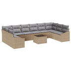 Gartensofa-set mit Speicher Beige und Hellgrau Poly-Rattan