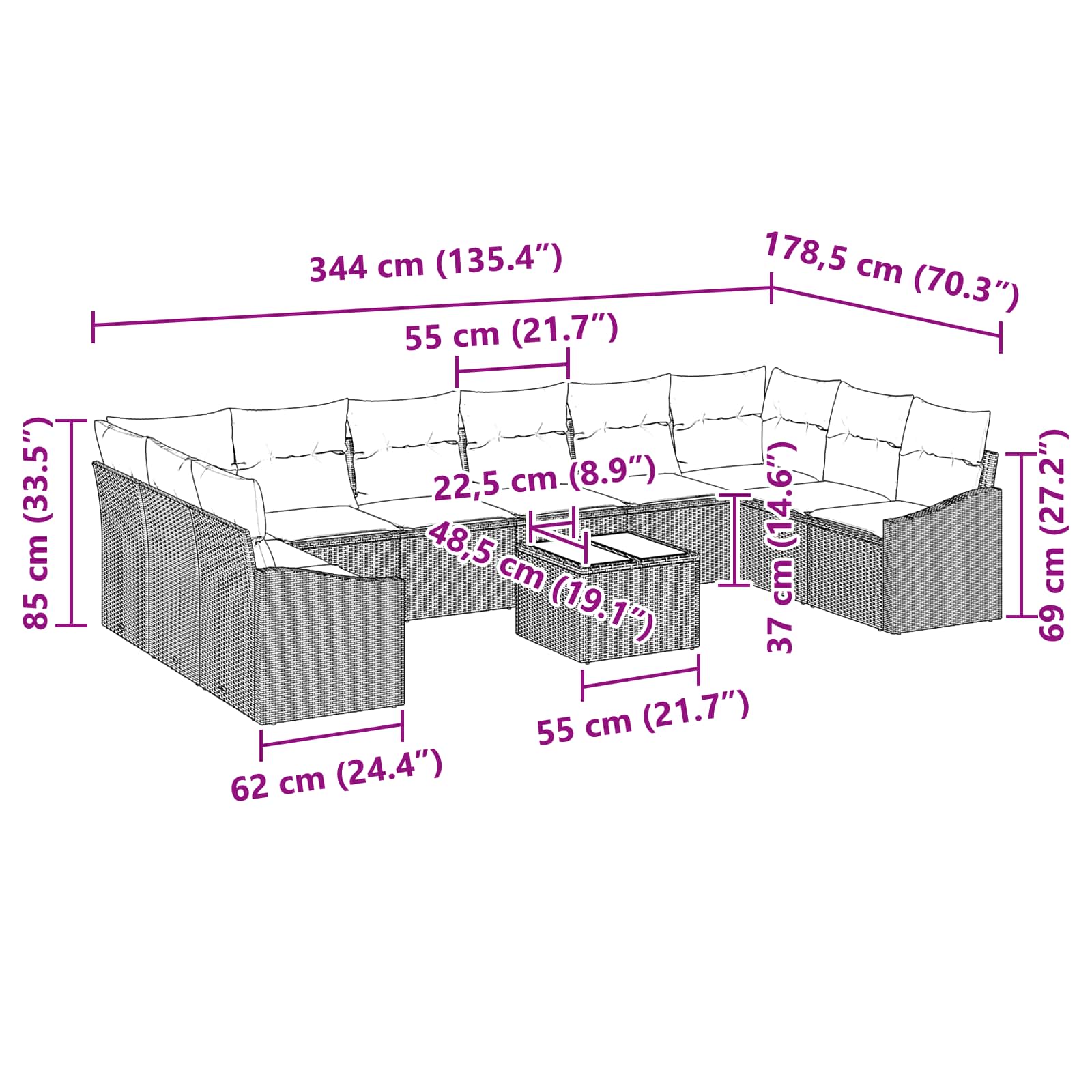 Gartensofa-set mit Speicher Beige und Creme Poly-Rattan