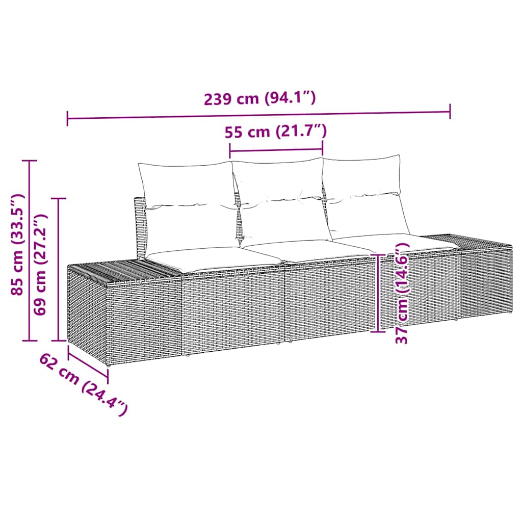 Gartensofa-set mit Speicher 3 pcs Braun und Creme Poly-Rattan