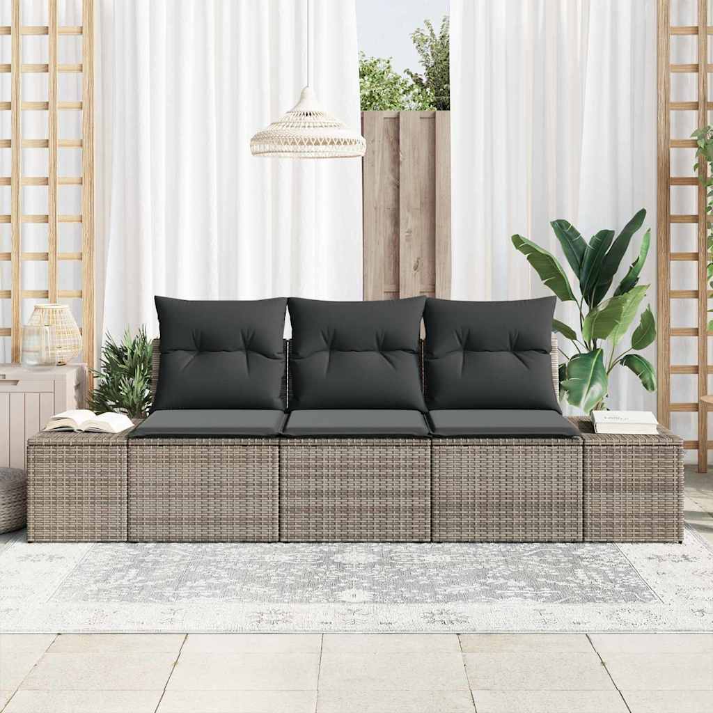 Gartensofa-set mit Speicher 3 pcs Grau Poly-Rattan
