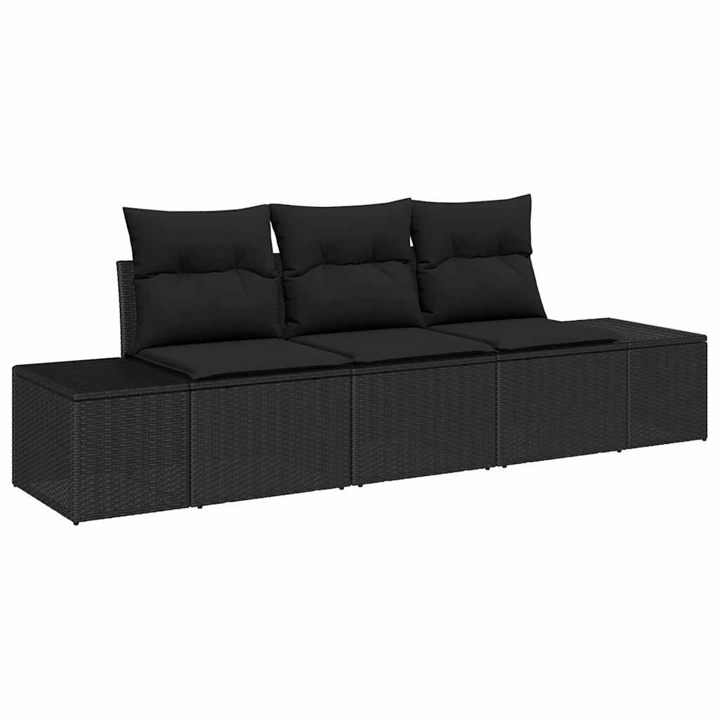 Gartensofa-set mit Speicher 3 pcs Schwarz Poly-Rattan