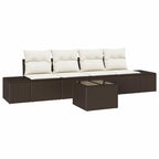 Garten-Sofa-Set mit Kissen 5 pcs Braun und Creme Poly-Rattan