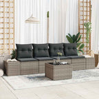 Garten-Sofa-Set mit Kissen mit Speicher 5 pcs Grau Poly-Rattan