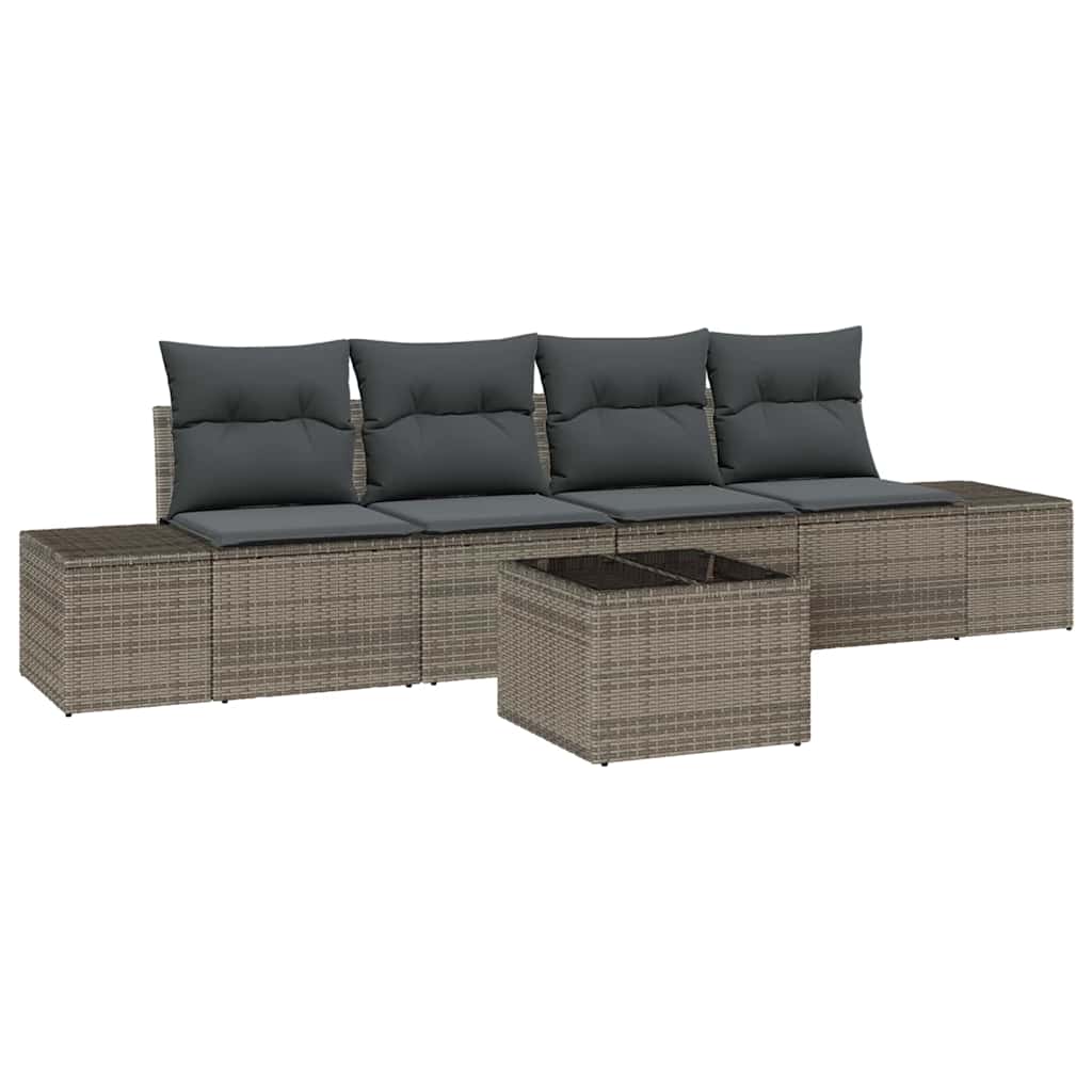 Garten-Sofa-Set mit Kissen mit Speicher 5 pcs Grau Poly-Rattan