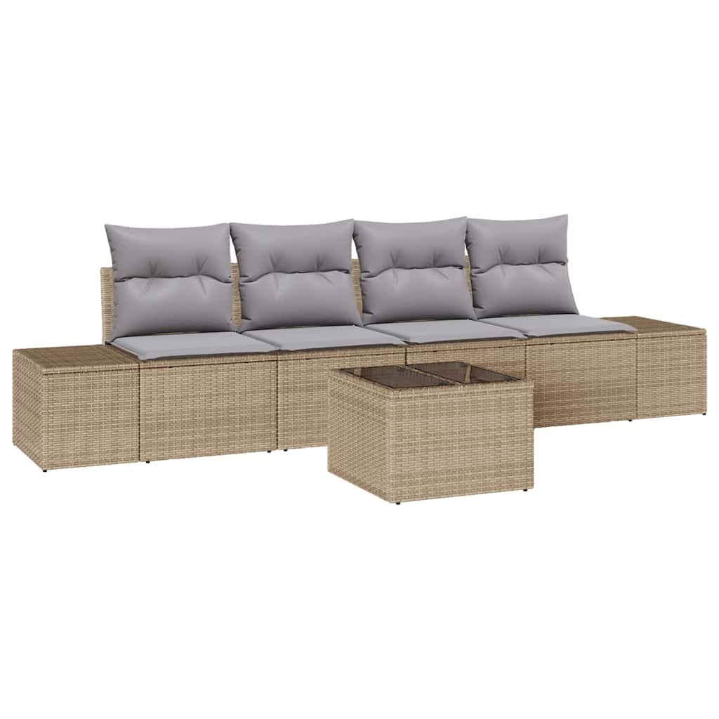 Garten-Sofa-Set mit Kissen 5 pcs Beige und Grau Poly-Rattan