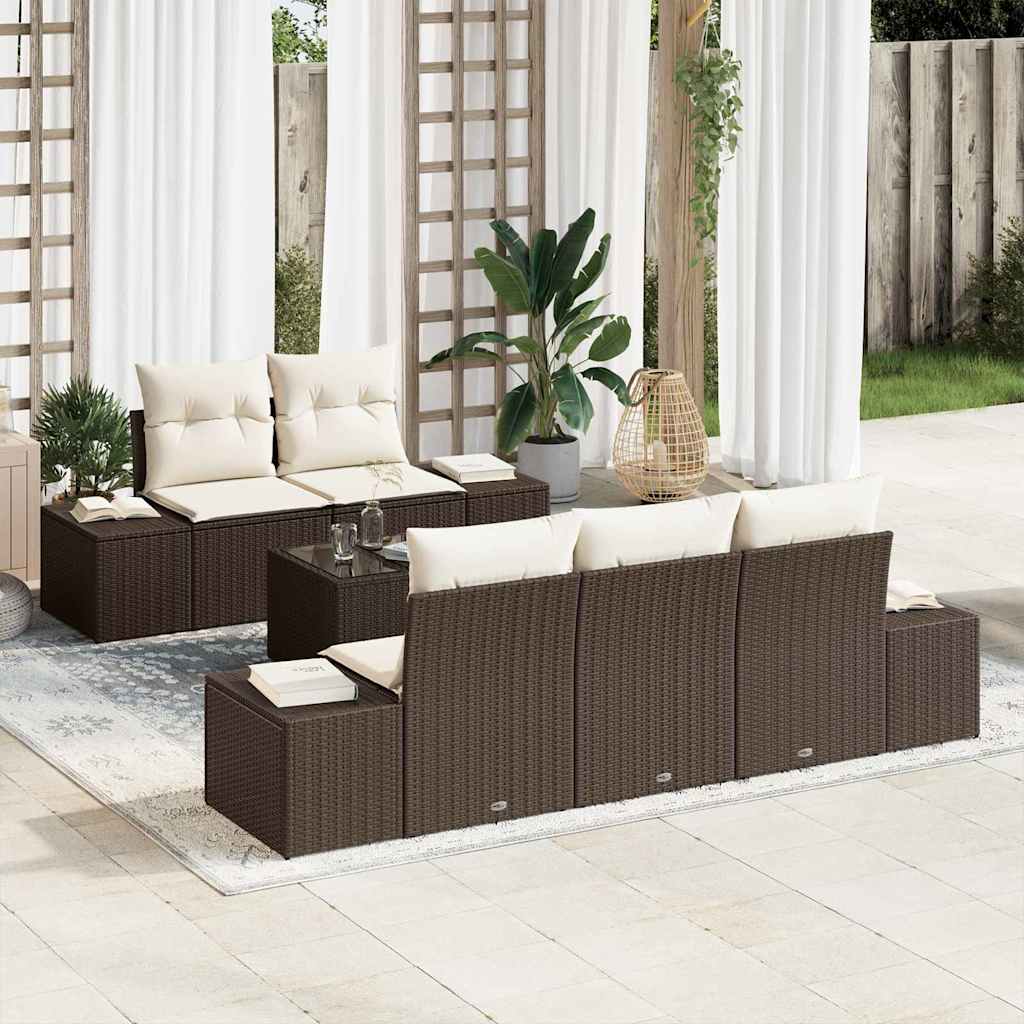 Gartensofa-set mit Kissen 6 pcs Braun und Creme Poly-Rattan
