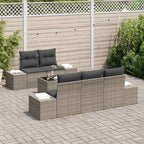 Gartensofa-set mit Kissen mit Speicher 6 pcs Grau Poly-Rattan
