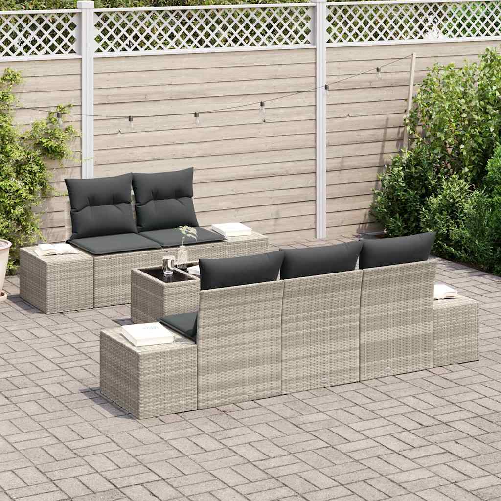 Gartensofa-set 6 pcs Hellgrau und Dunkelgrau Poly-Rattan