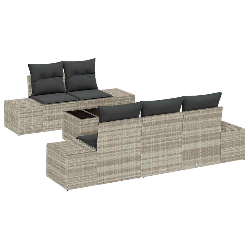 Gartensofa-set 6 pcs Hellgrau und Dunkelgrau Poly-Rattan