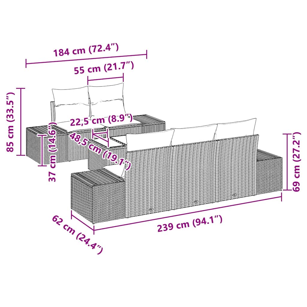 Gartensofa-set mit Kissen 6 pcs Schwarz Poly-Rattan