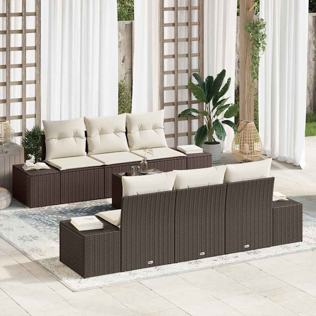 Garten-Sofa-Set mit Kissen 8 pcs Braun und Creme Poly-Rattan