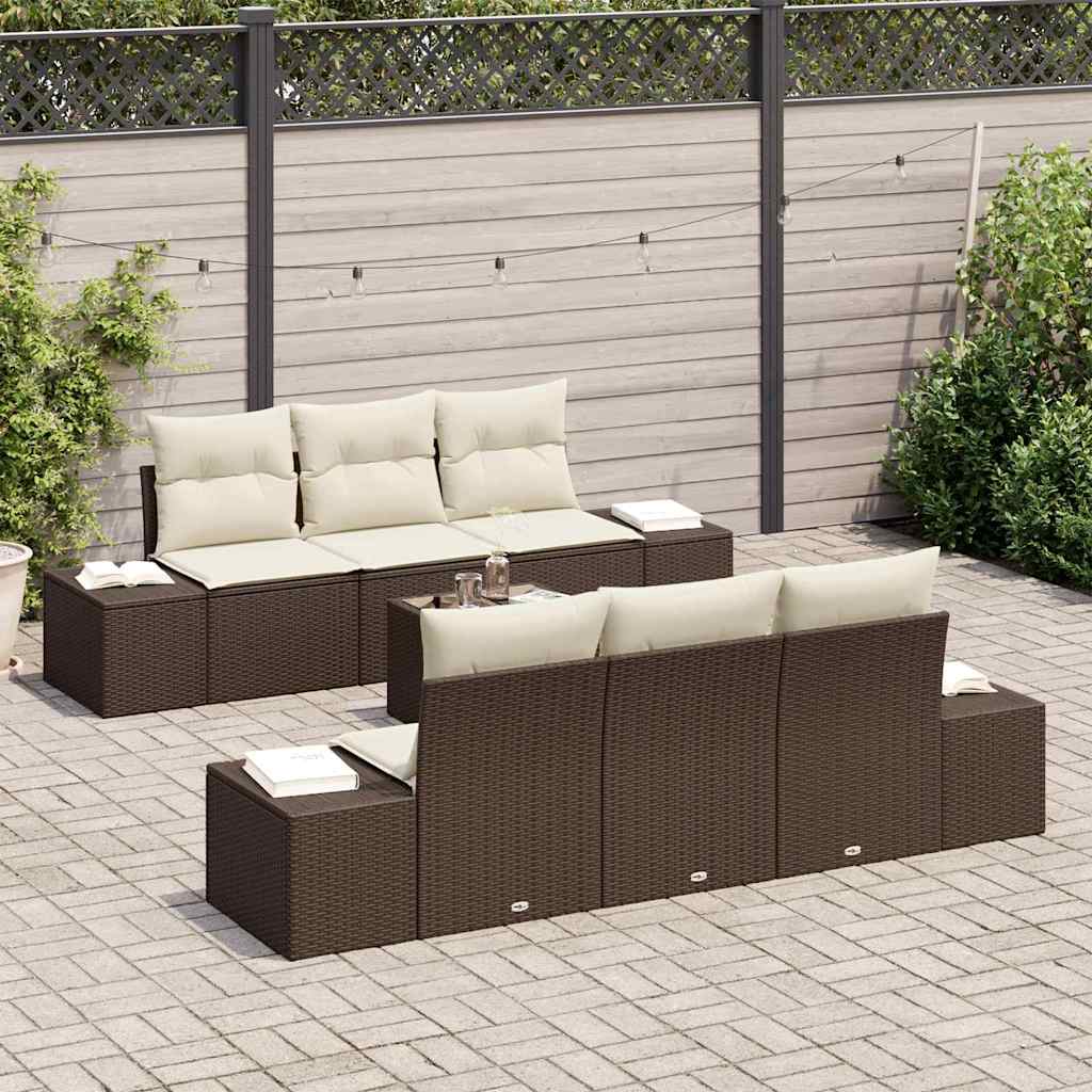 Garten-Sofa-Set mit Kissen 8 pcs Braun und Creme Poly-Rattan