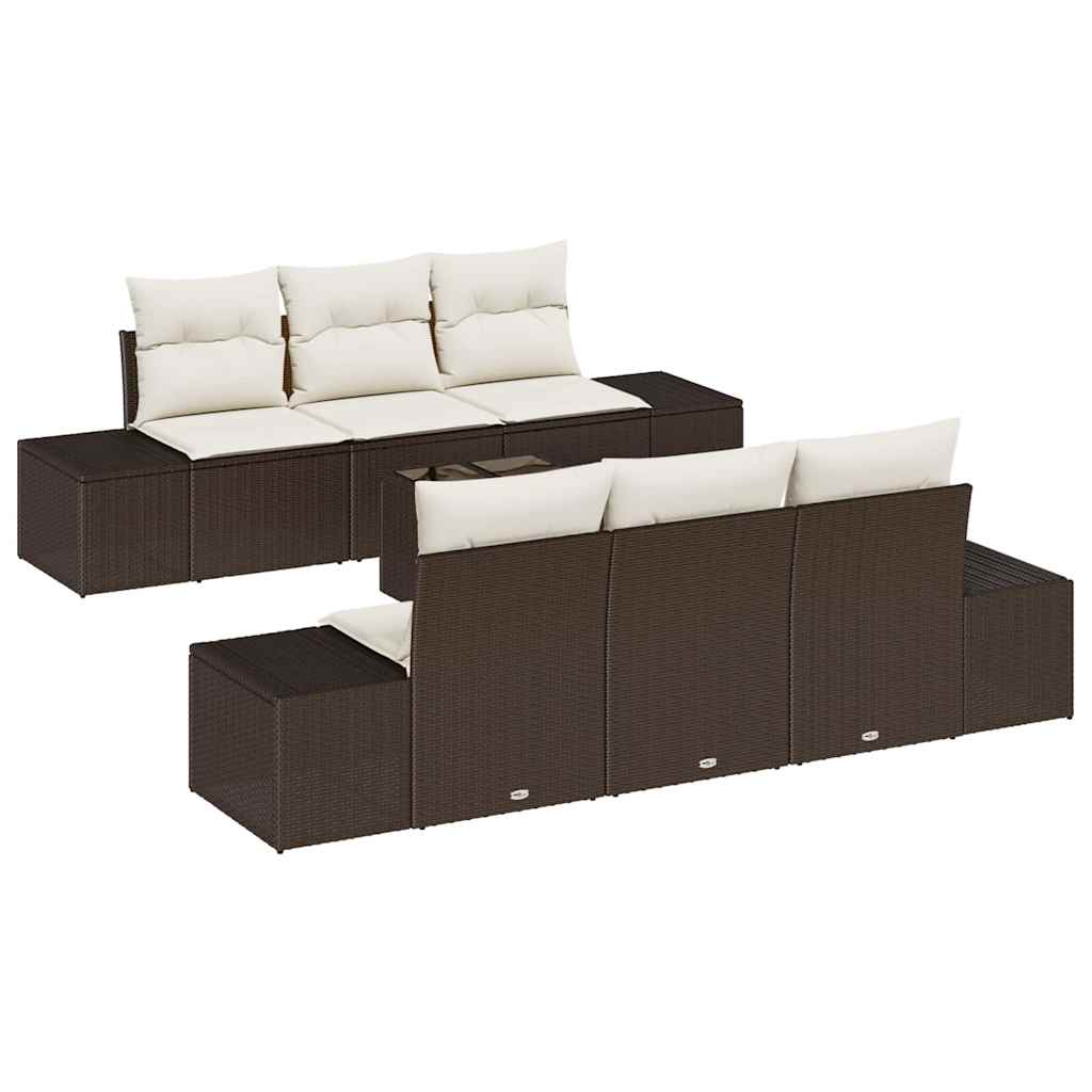 Garten-Sofa-Set mit Kissen 8 pcs Braun und Creme Poly-Rattan