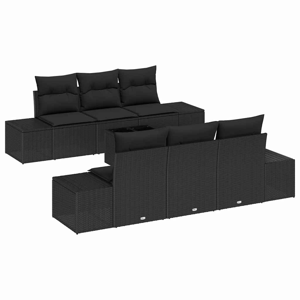 Garten-Sofa-Set mit Kissen 8 pcs Schwarz Poly-Rattan