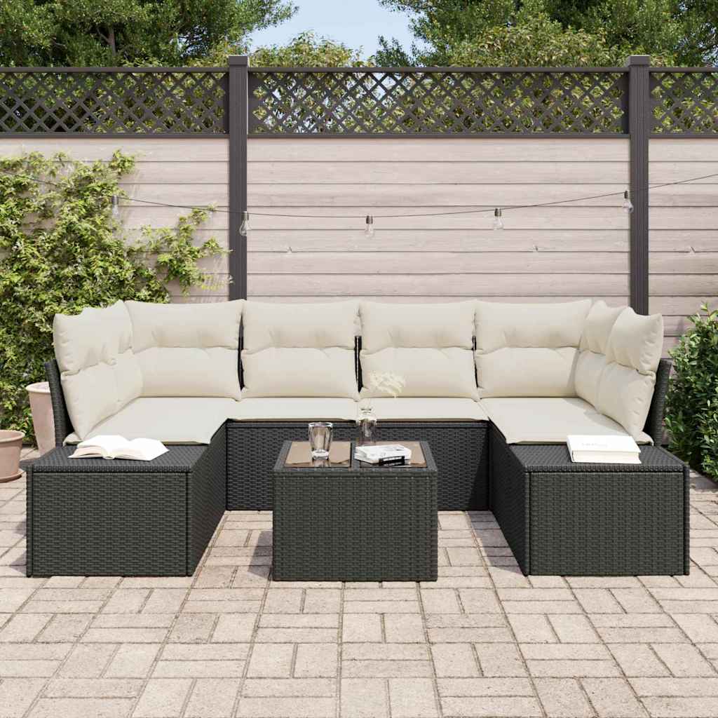 Gartensofa-set mit Kissen 8 pcs Schwarz und Creme Poly-Rattan