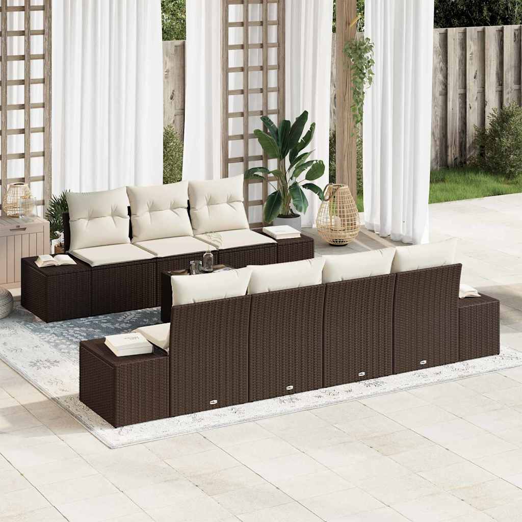 Garten-Sofa-Set mit Kissen 8 pcs Braun und Creme Poly-Rattan