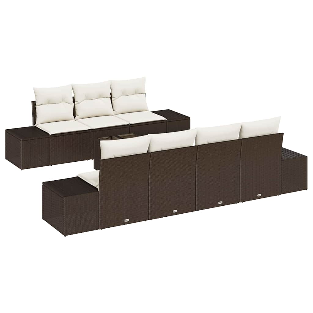 Garten-Sofa-Set mit Kissen 8 pcs Braun und Creme Poly-Rattan