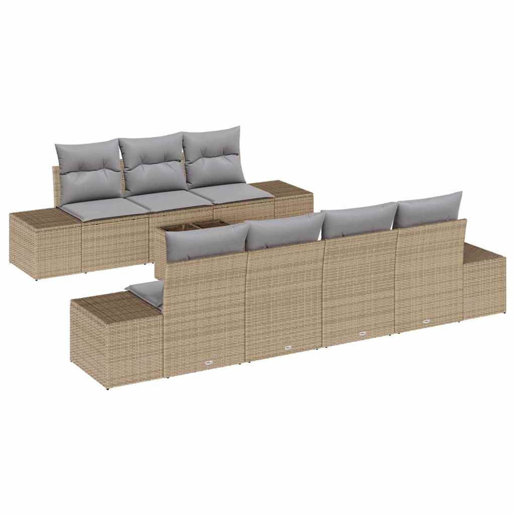 Garten-Sofa-Set mit Kissen 8 pcs Beige und Grau Poly-Rattan
