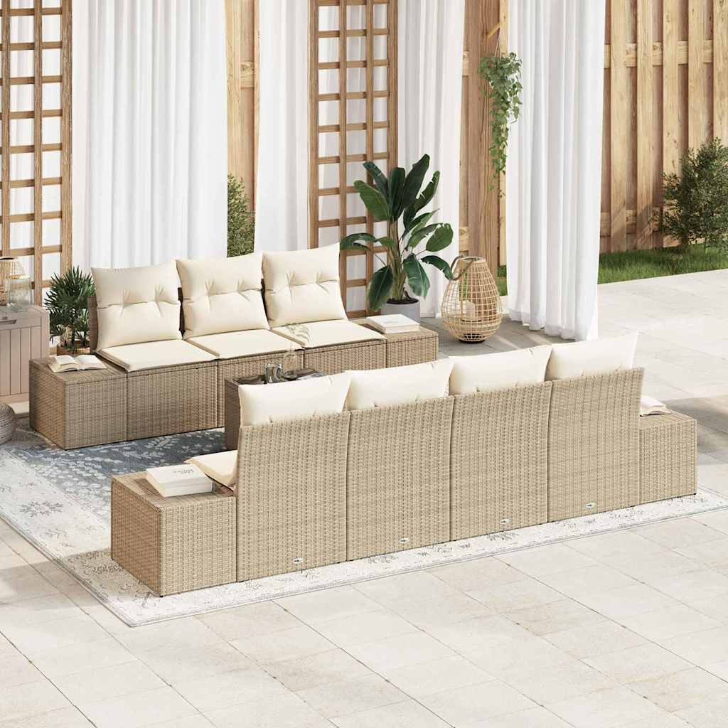 Garten-Sofa-Set mit Kissen 8 pcs Beige und Creme Poly-Rattan