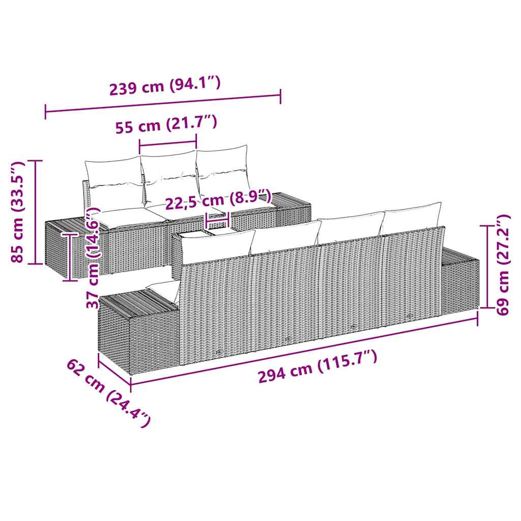 Garten-Sofa-Set 8 pcs Hellgrau und Dunkelgrau Poly-Rattan